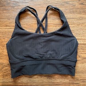 One Activewear Sports Bra Black Washed Ribbed Longline Sz 6 Strappy Back